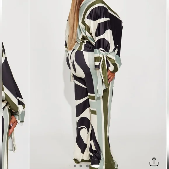 Fashion Nova Olive and Black Wide Leg Jumpsuit - Picture 2 of 3